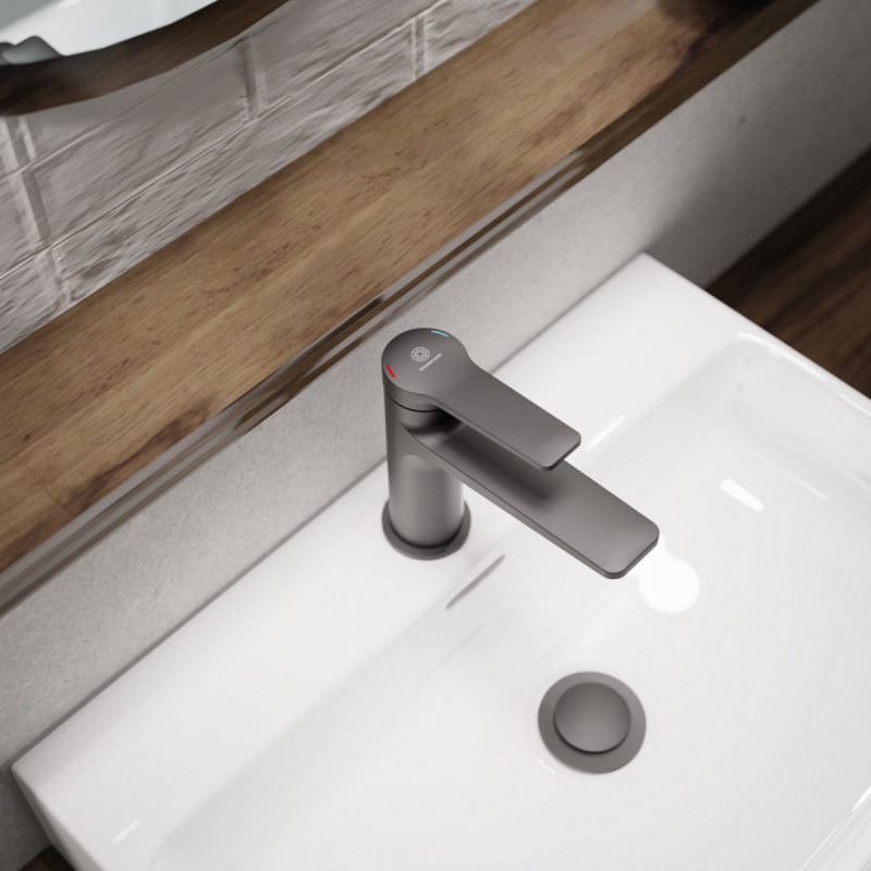 WT 12 in black, Washbasin faucet with slim design