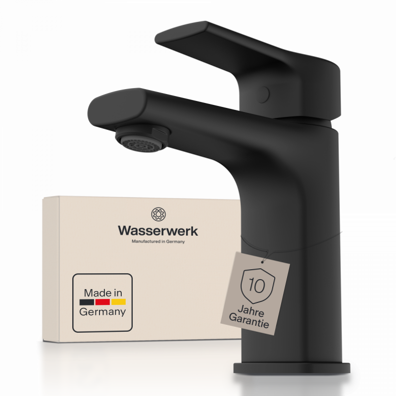 WT 13 in black, Washbasin faucet with straight spout