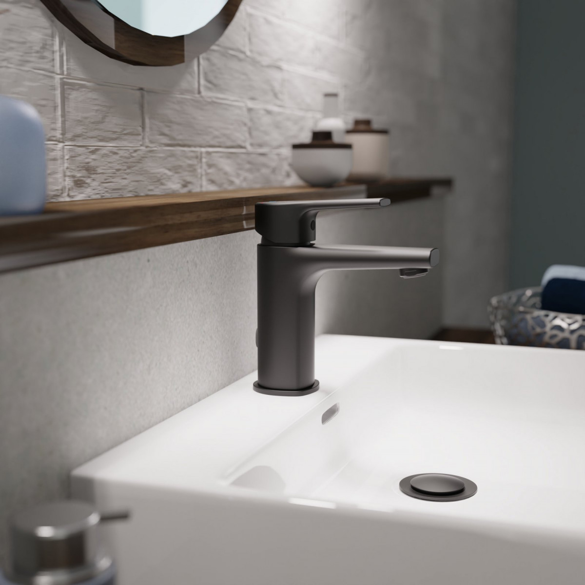 WT 13 in zwart, Wastafelkraan met rechte uitloop