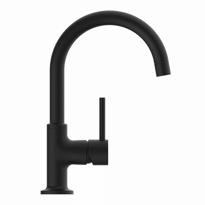 WT 14 in black, Washbasin faucet with curved spout