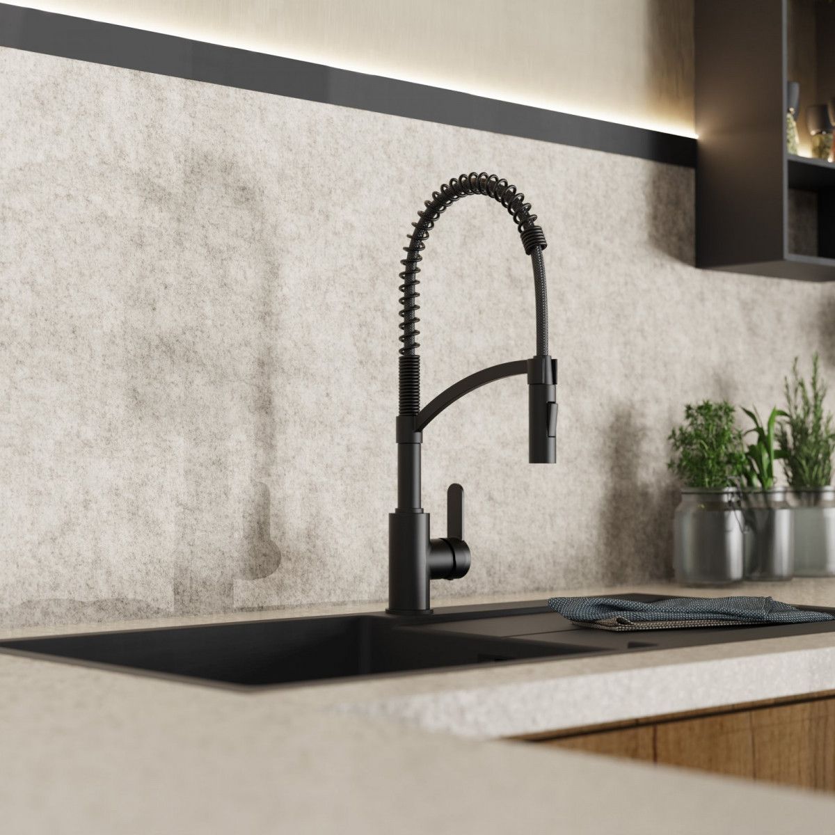 WK 3 in black, Kitchen Faucet with innovative spiral spring design