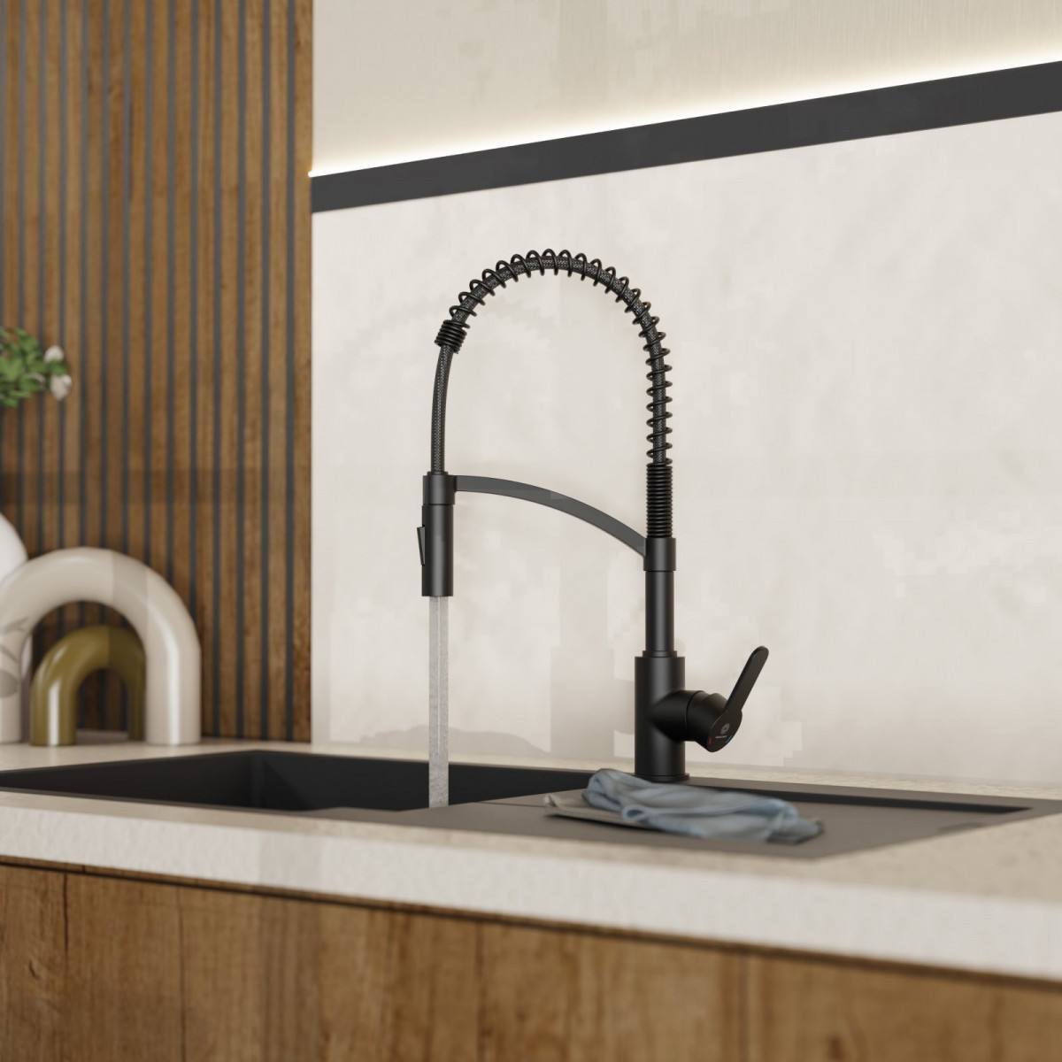 WK 3 in black, Kitchen Faucet with innovative spiral spring design