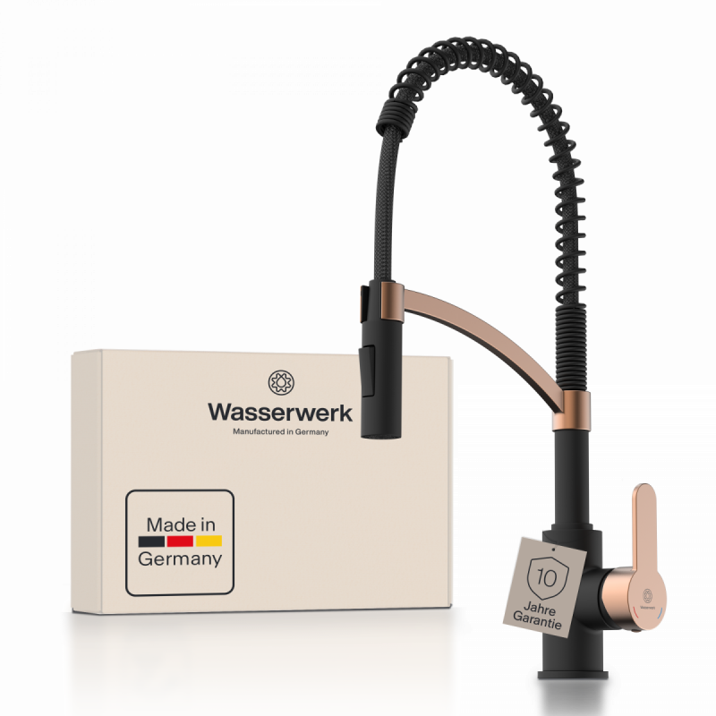 WK 3 in black/rosegold, Kitchen Faucet with innovative spiral spring design