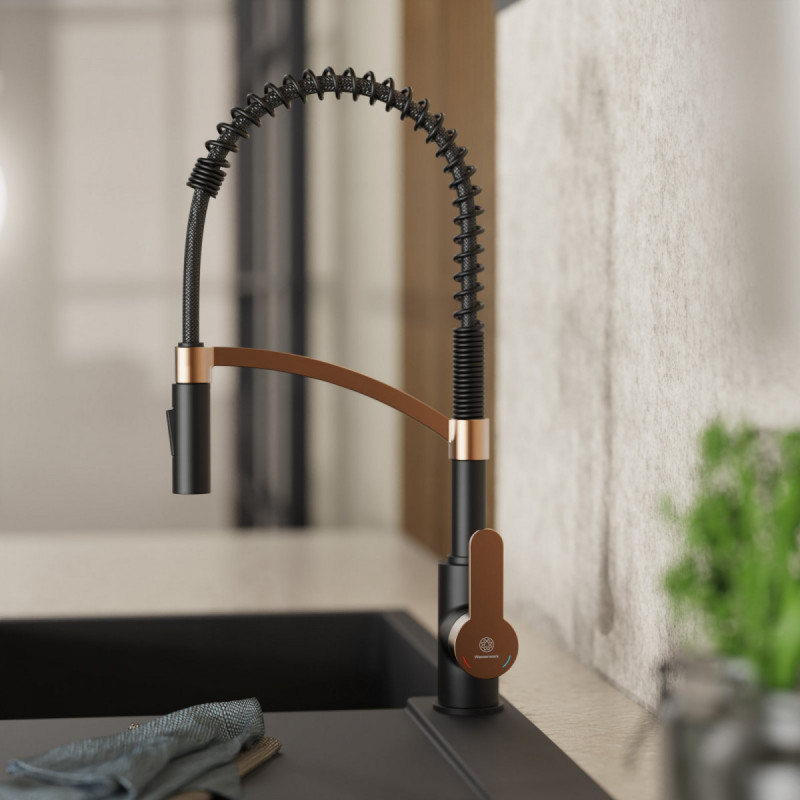 WK 3 in black/rosegold, Kitchen Faucet with innovative spiral spring design