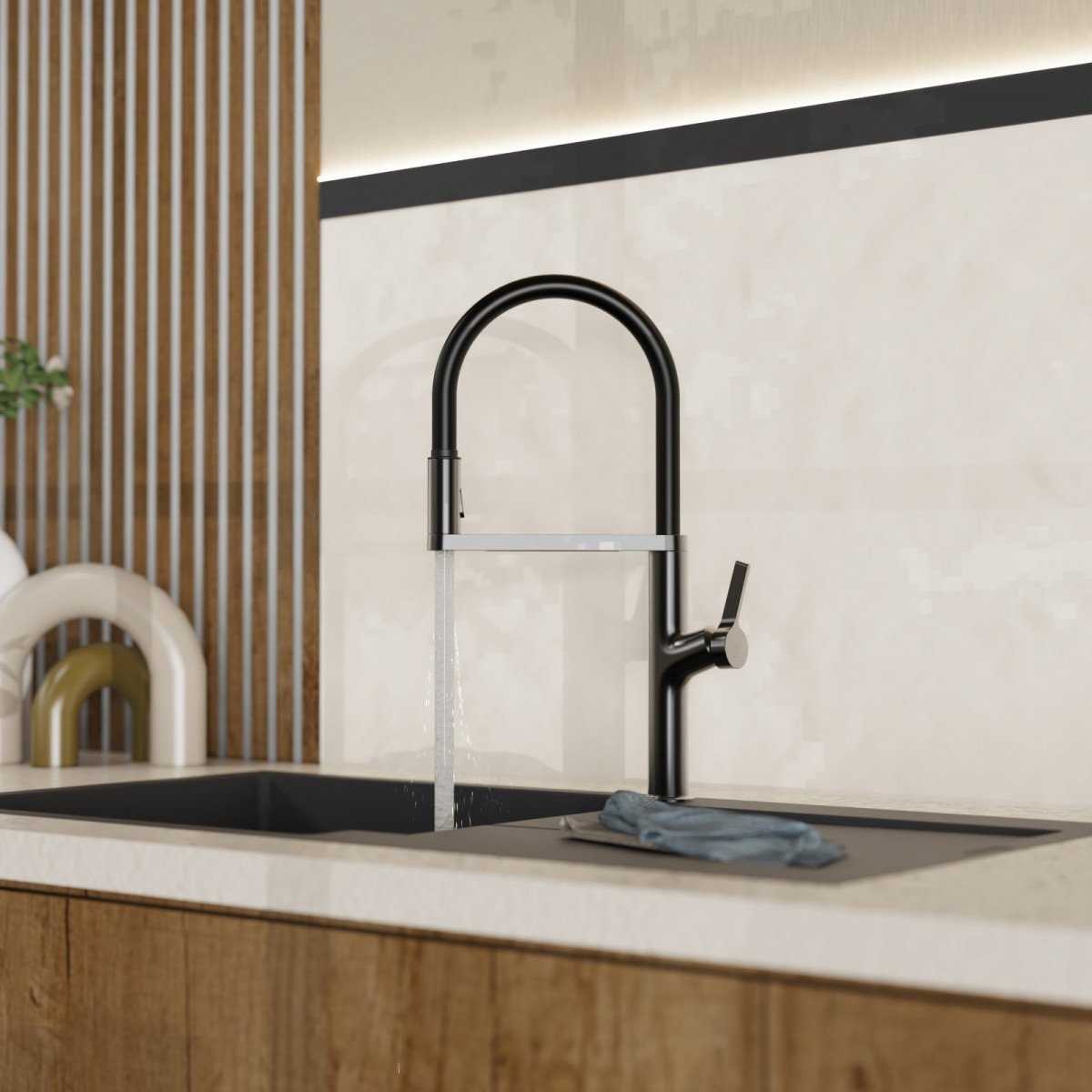 WK 2 en graphite mat, Mitigeur de cuisine avec tuyau flexible Soft-Touch et douchette