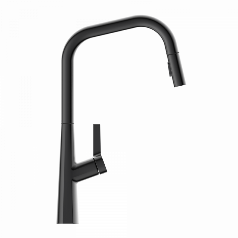 WK 9 Edge in matte graphite, Kitchen Faucet with edged spout and pull-down spray
