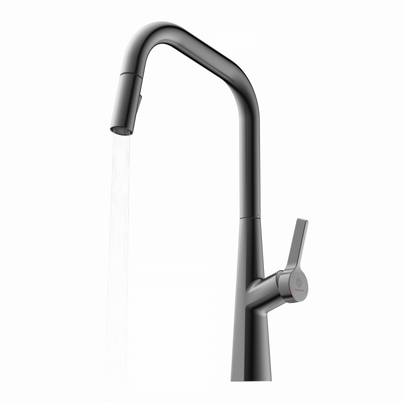 WK 9 Edge in matte graphite, Kitchen Faucet with edged spout and pull-down spray