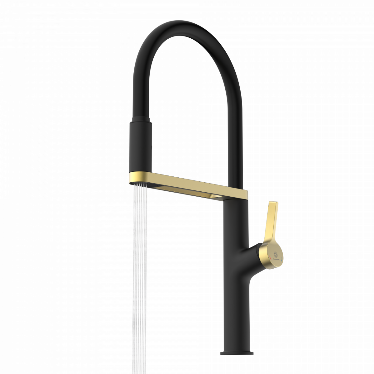 WK 2 en noir/or, Mitigeur de cuisine avec tuyau flexible Soft-Touch et douchette