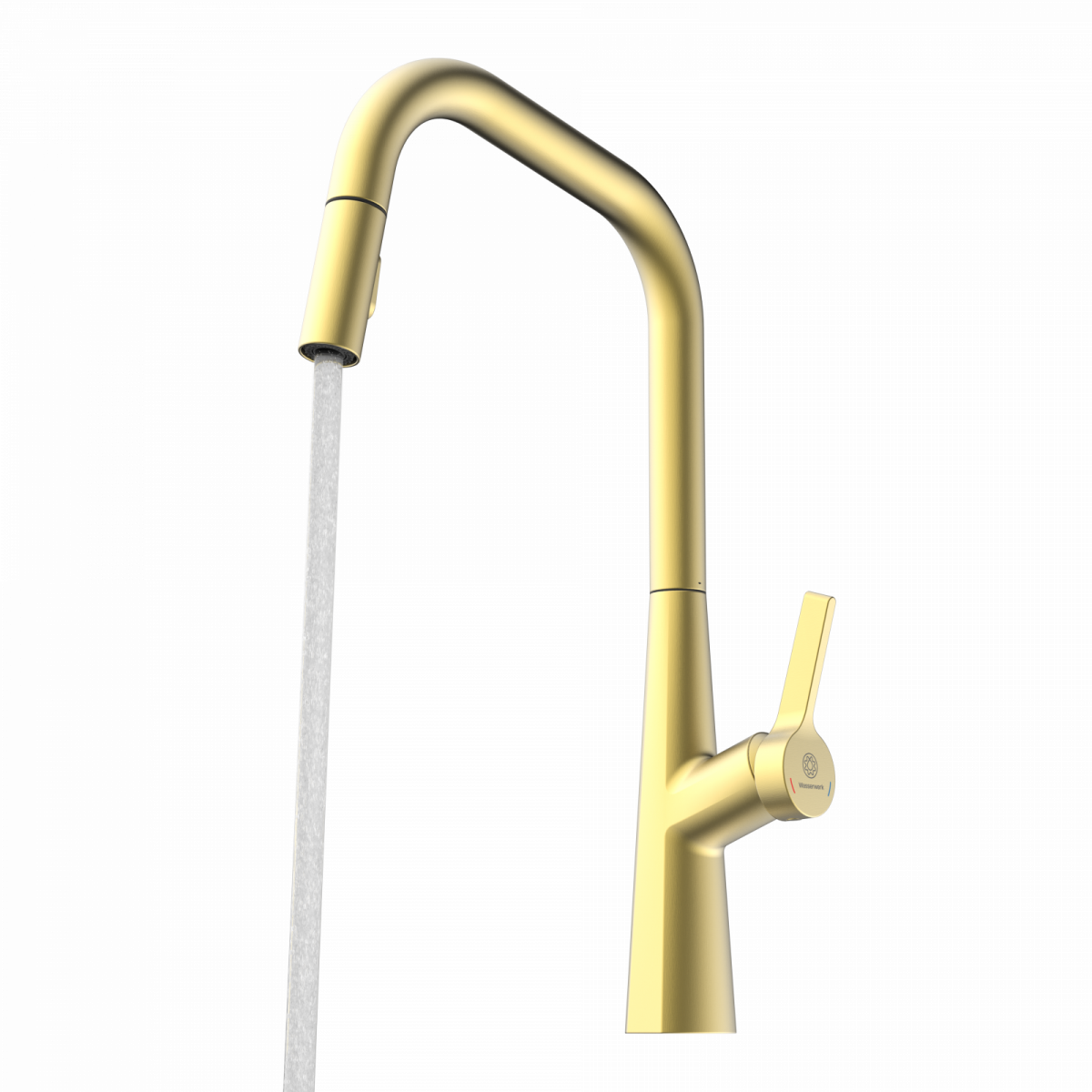 WK 9 Edge in gold look, Kitchen Faucet with edged spout and pull-down spray