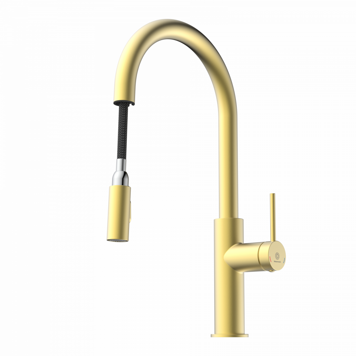WK 13 Sphere in gold look, Kitchen Faucet with arched spout and pull-down spray