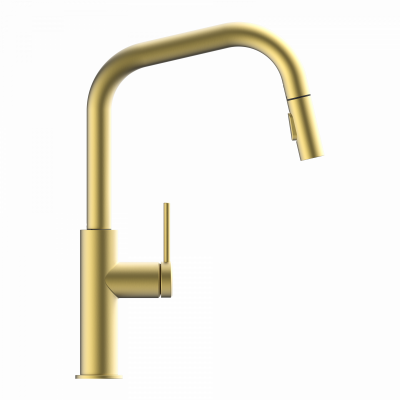 WK 13 Edge in gold look, Kitchen Faucet with edged spout and pull-down spray