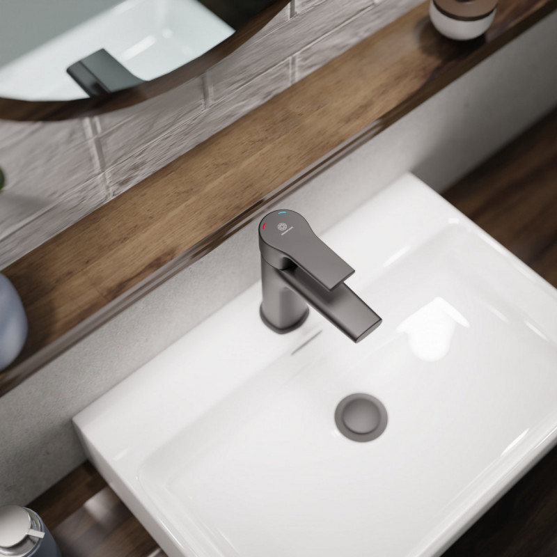 WT 13 in black, Washbasin faucet with straight spout