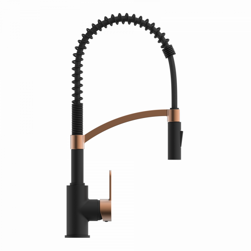 WK 3 in black/rosegold, Kitchen Faucet with innovative spiral spring design