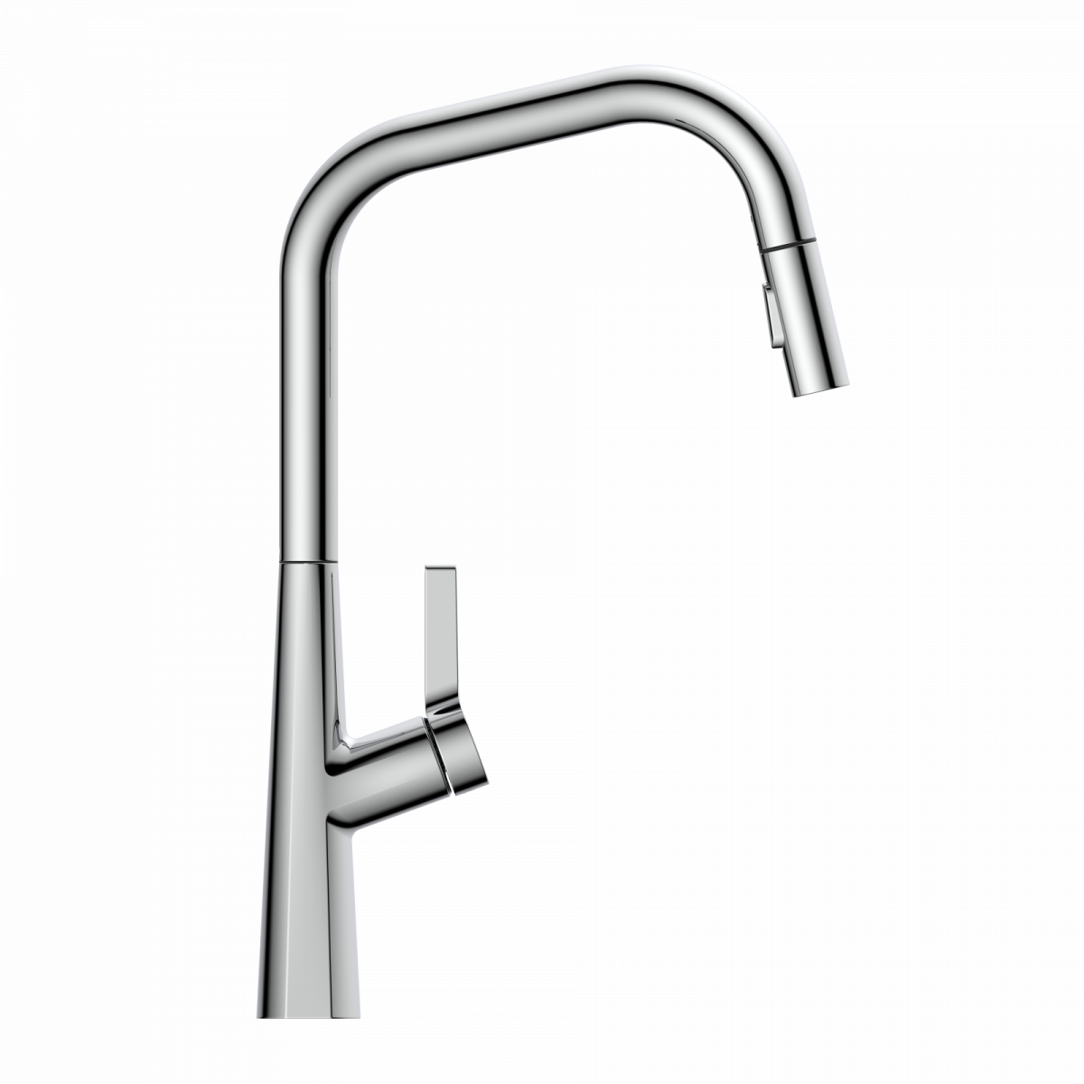 WK 9 Edge in chrome, Kitchen Faucet with edged spout and pull-down spray
