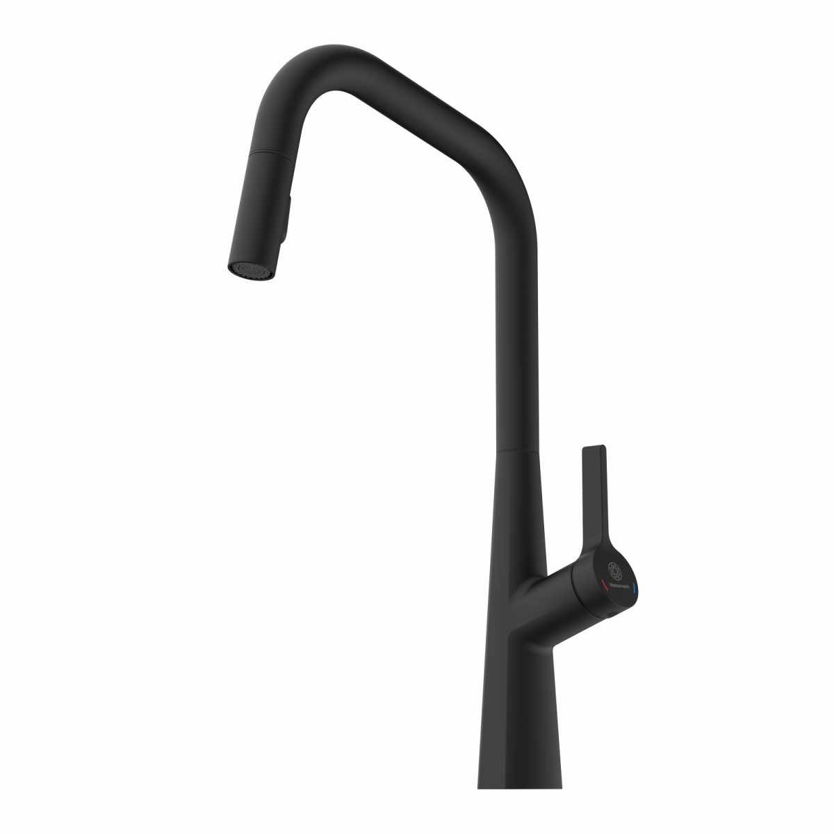 WK 9 Edge in black, Kitchen Faucet with edged spout and pull-down spray