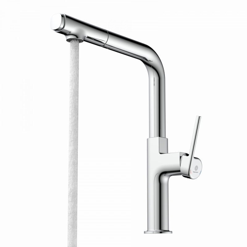 WK 11 in chrome, Kitchen Faucet with straight spout and pull-out spray