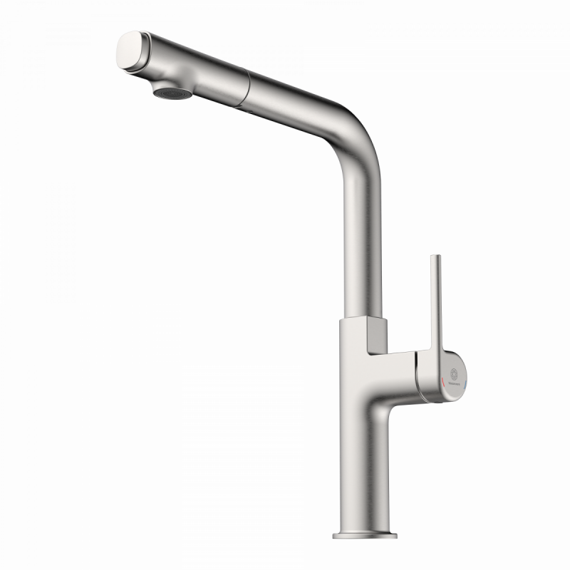 WK 11 in stainless steel look, Kitchen Faucet with straight spout and pull-out spray