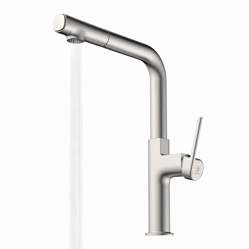 WK 11 in stainless steel look, Kitchen Faucet with straight spout and pull-out spray