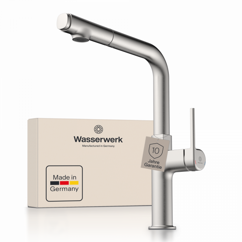 WK 11 in stainless steel look, Kitchen Faucet with straight spout and pull-out spray