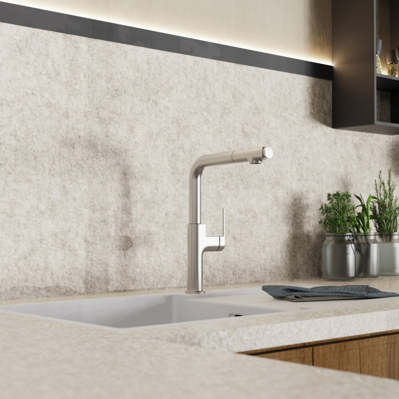WK 11 in stainless steel look, Kitchen Faucet with straight spout and pull-out spray