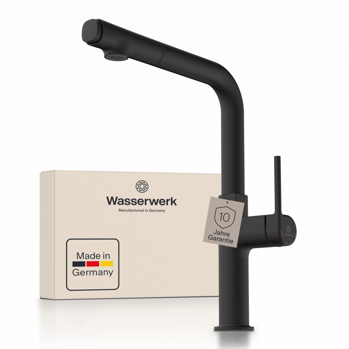 WK 11 in black, Kitchen Faucet with straight spout and pull-out spray