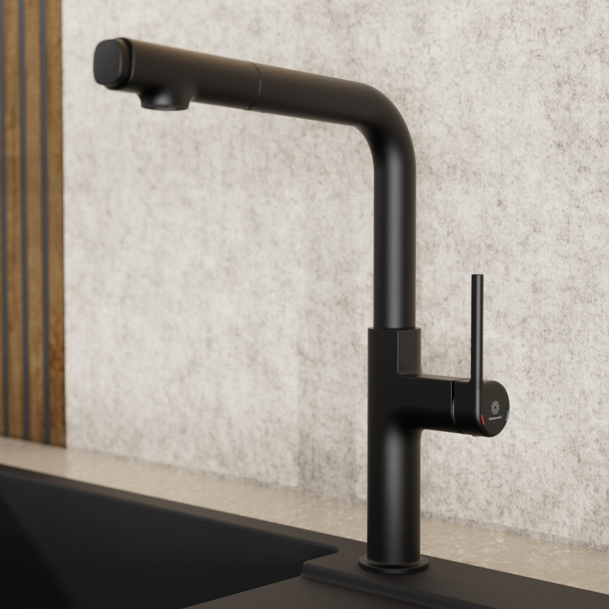 WK 11 in black, Kitchen Faucet with straight spout and pull-out spray