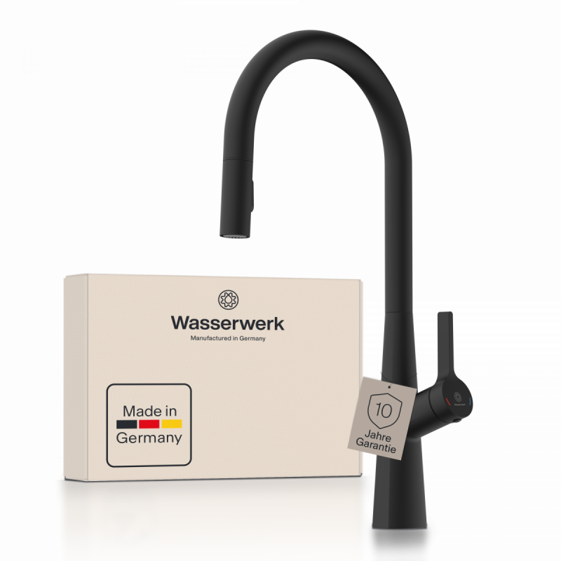 WK 9 Sphere in Schwarz, Küchenarmatur mit Rundbogenauslauf und Geschirrbrause