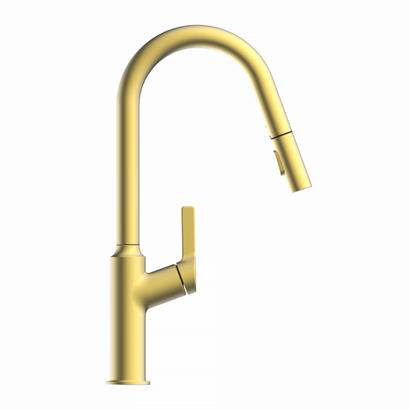 WK 12 in gold look, Kitchen Faucet with curved spout and pull-down spray