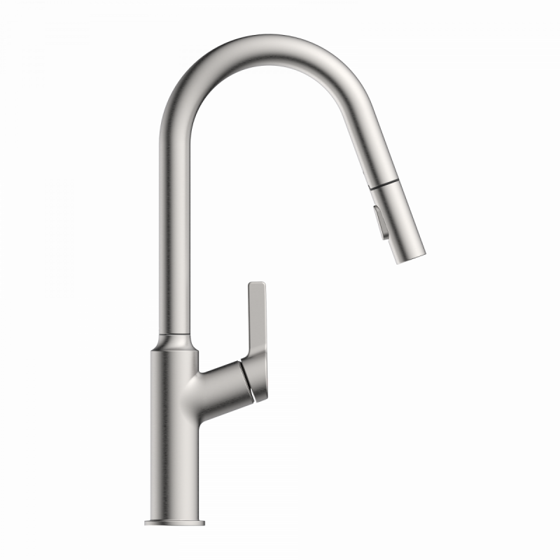 WK 12 in stainless steel look, Kitchen Faucet with curved spout and pull-down spray