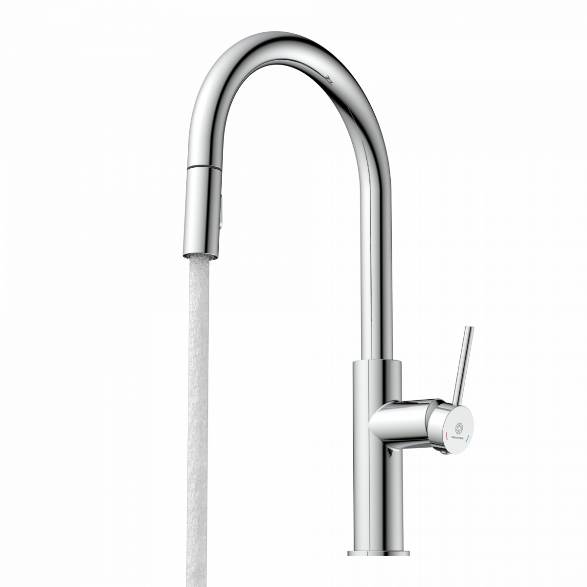 WK 13 Sphere in chrome, Kitchen Faucet with arched spout and pull-down spray