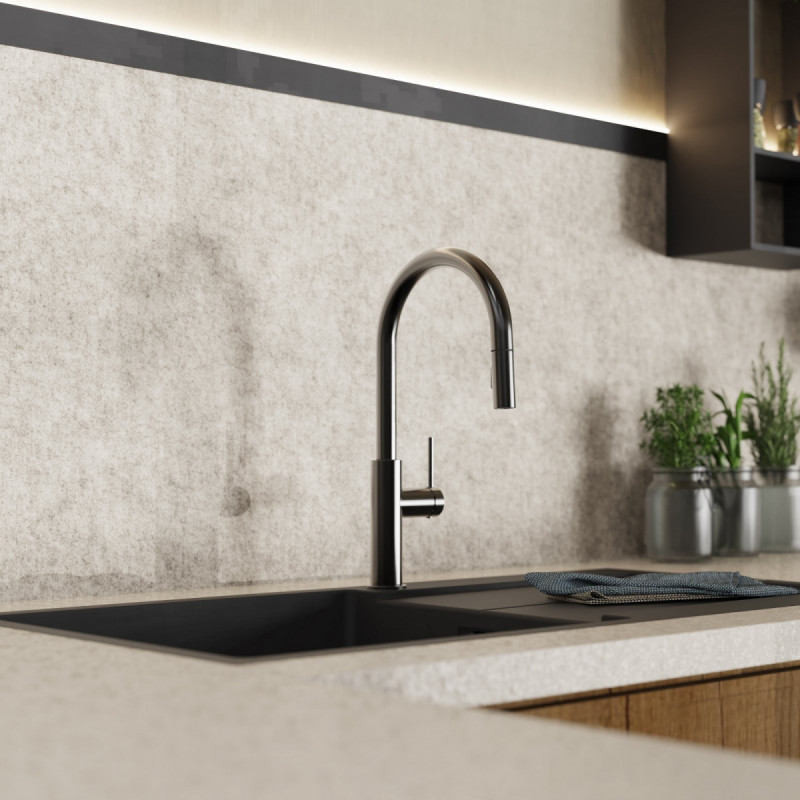 WK 13 Sphere in matte graphite, Kitchen Faucet with arched spout and pull-down spray