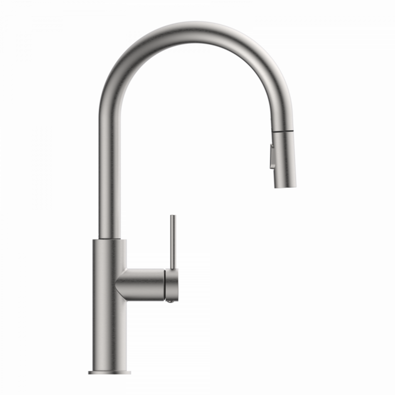 WK 13 Sphere in stainless steel look, Kitchen Faucet with arched spout and pull-down spray