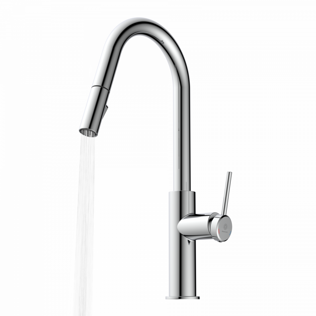 WK 13 Curve in chrome, Kitchen Faucet with curved spout and pull-down spray