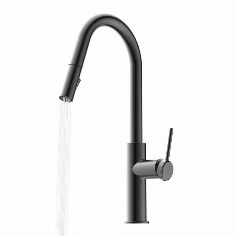 WK 13 Curve in matte graphite, Kitchen Faucet with curved spout and pull-down spray