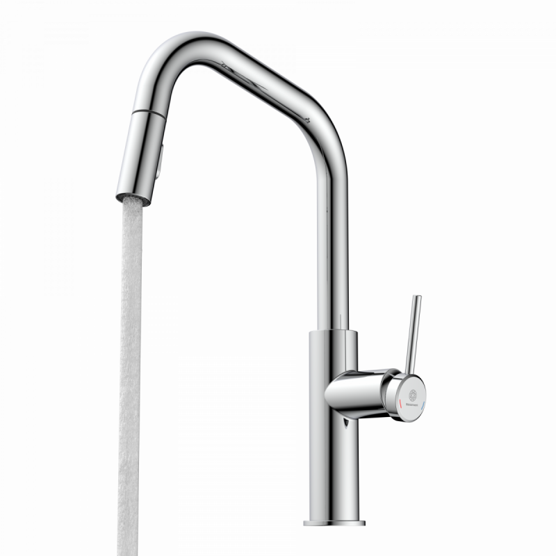 WK 13 Edge in chrome, Kitchen Faucet with edged spout and pull-down spray