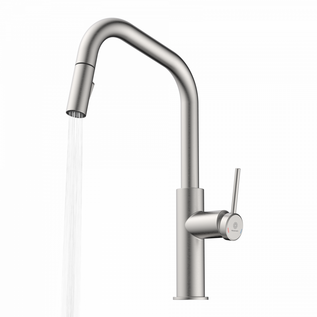 WK 13 Edge in stainless steel look, Kitchen Faucet with edged spout and pull-down spray