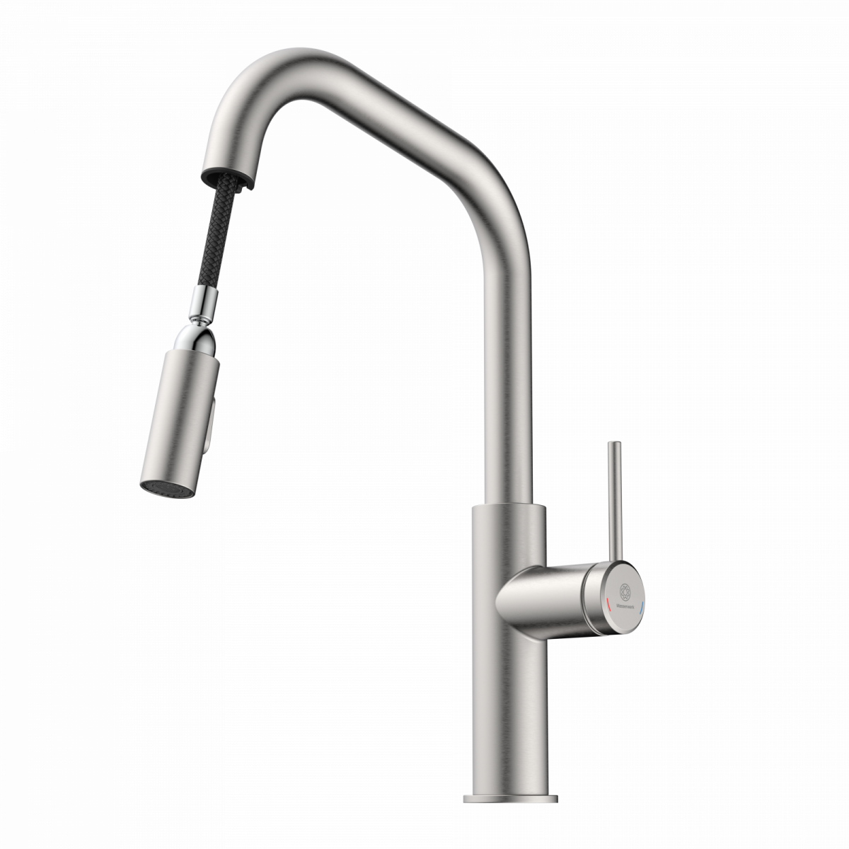 WK 13 Edge in stainless steel look, Kitchen Faucet with edged spout and pull-down spray