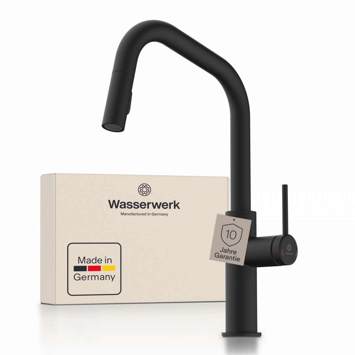 WK 13 Edge in black, Kitchen Faucet with edged spout and pull-down spray