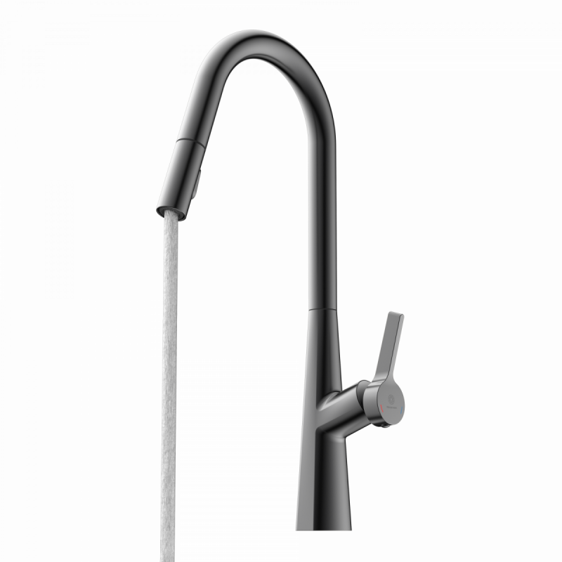 WK 9 Curve in matte graphite, Kitchen Faucet with curved spout and pull-down spray