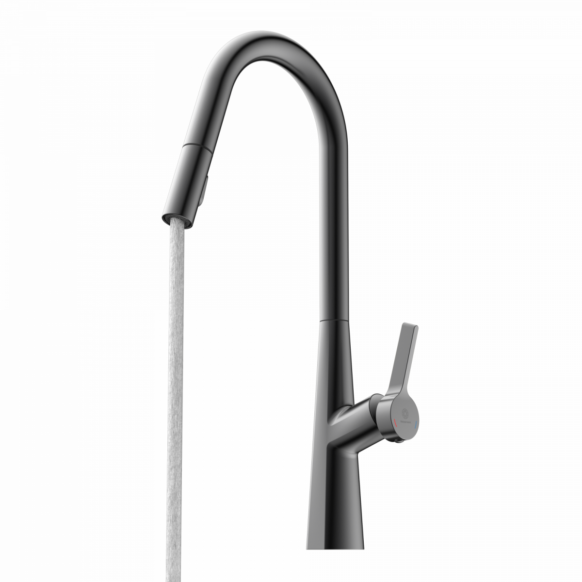 WK 9 Curve in matte graphite, Kitchen Faucet with curved spout and pull-down spray