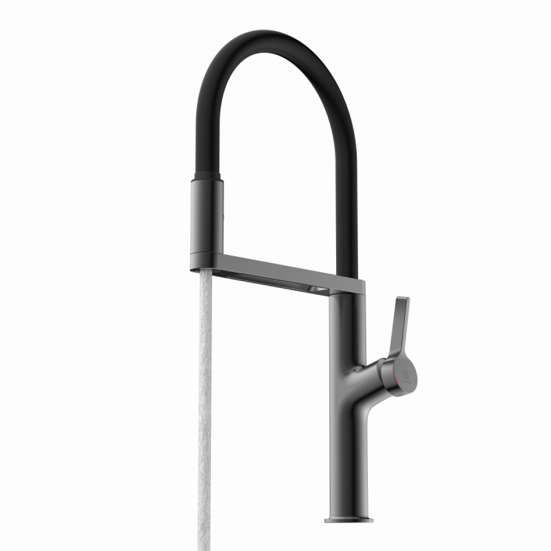WK 2 en graphite mat, Mitigeur de cuisine avec tuyau flexible Soft-Touch et douchette