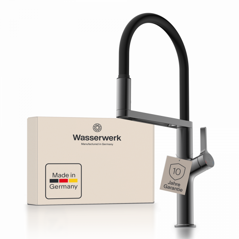 WK 2 en graphite mat, Mitigeur de cuisine avec tuyau flexible Soft-Touch et douchette