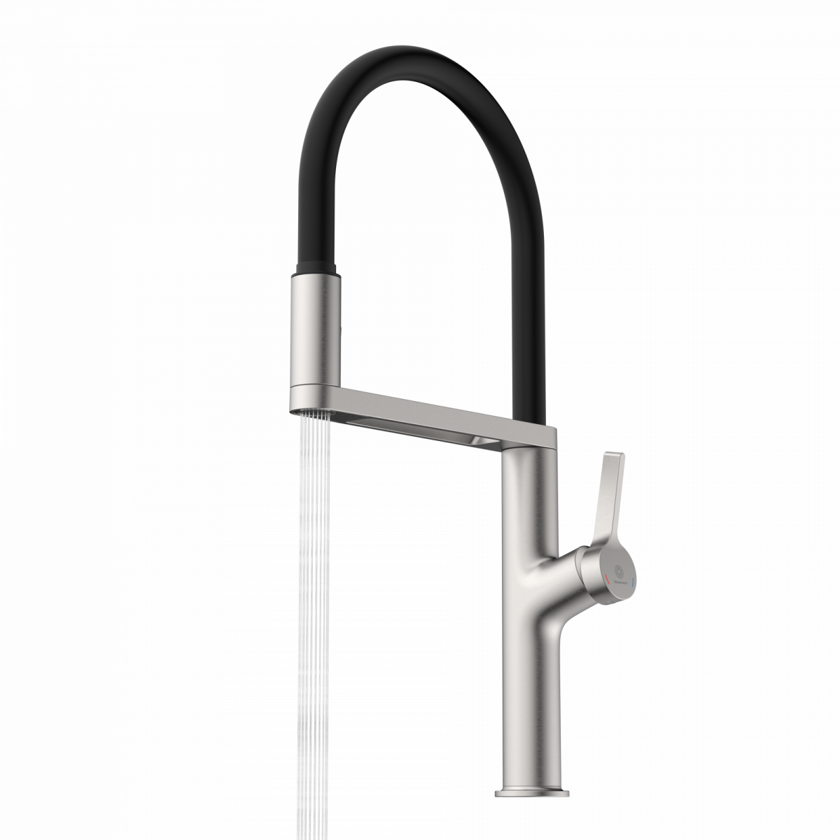 WK 2 en apparence inox, Mitigeur de cuisine avec tuyau flexible Soft-Touch et douchette