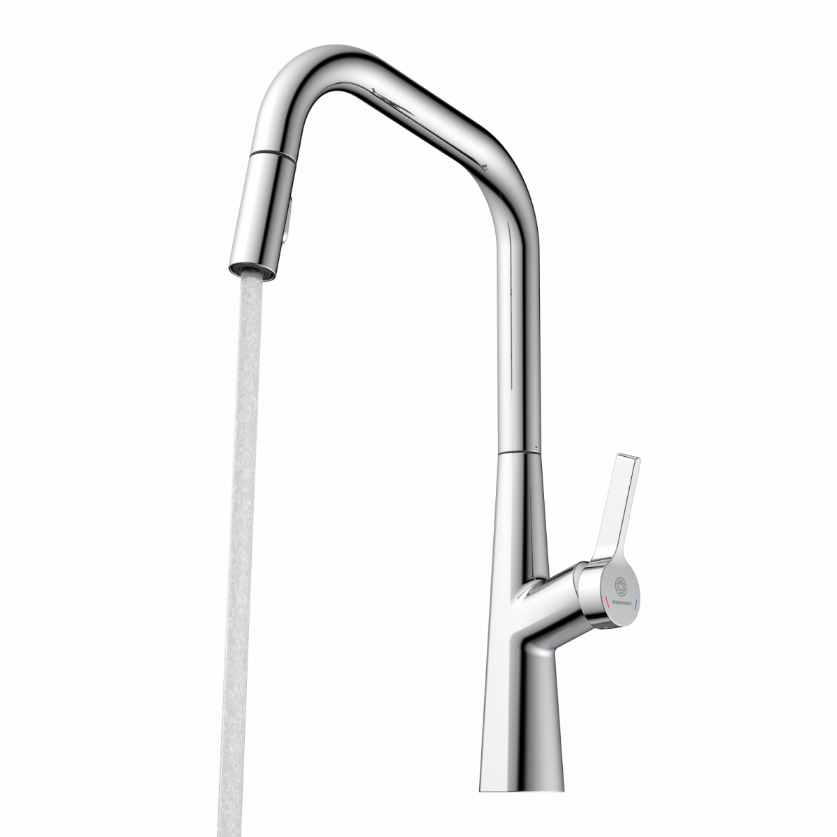 WK 9 Edge in chrome, Kitchen Faucet with edged spout and pull-down spray