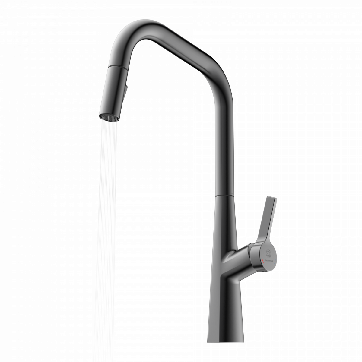 WK 9 Edge in matte graphite, Kitchen Faucet with edged spout and pull-down spray