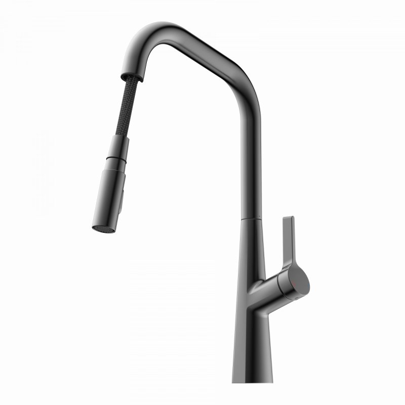 WK 9 Edge in matte graphite, Kitchen Faucet with edged spout and pull-down spray