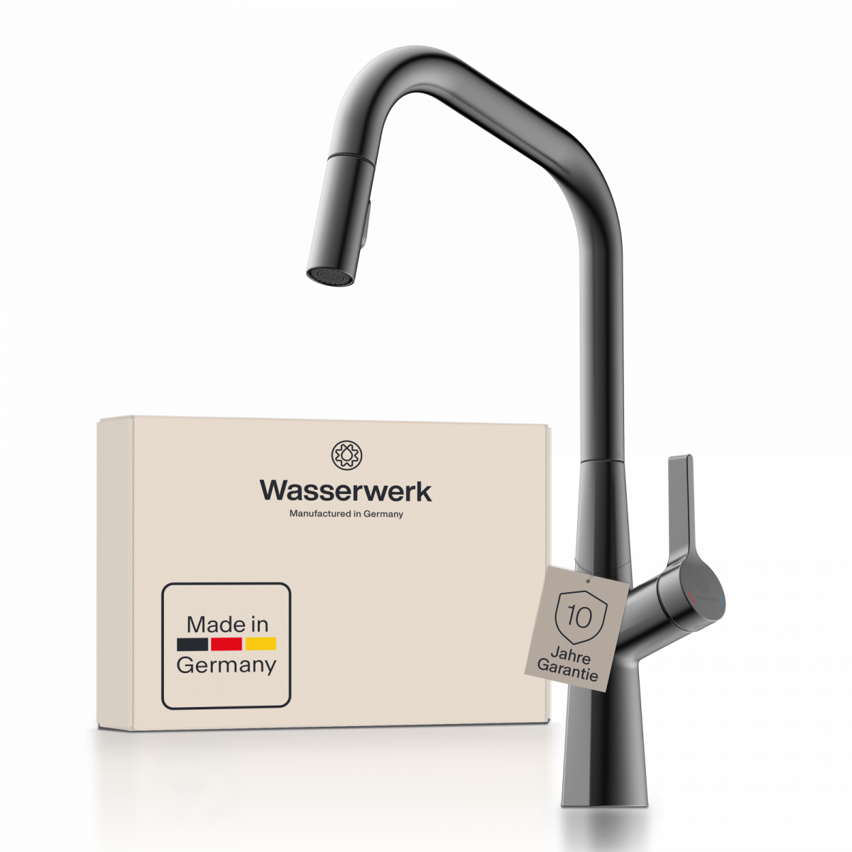 WK 9 Edge in matte graphite, Kitchen Faucet with edged spout and pull-down spray