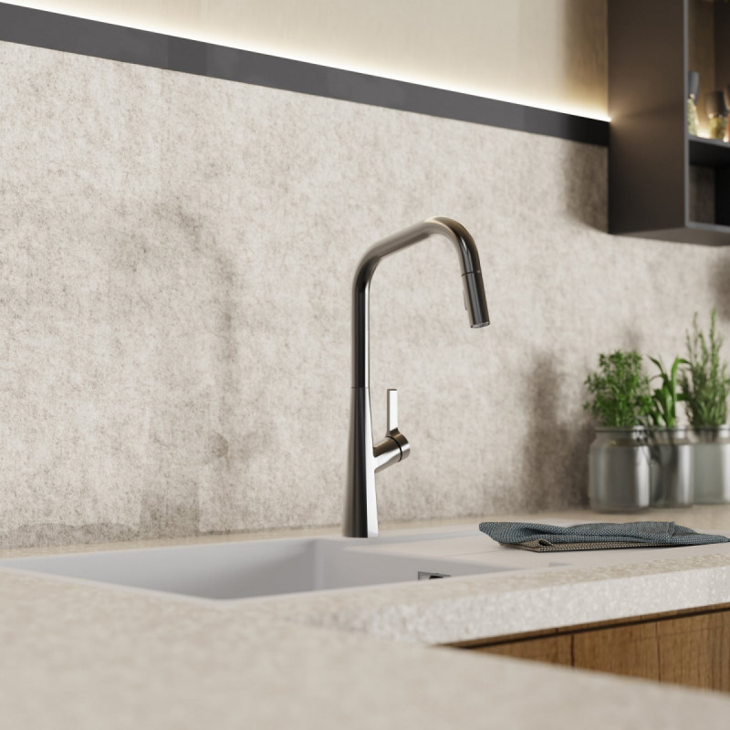 WK 9 Edge in matte graphite, Kitchen Faucet with edged spout and pull-down spray