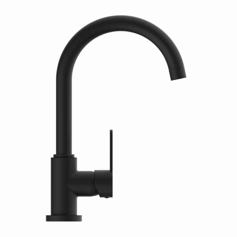 WK 5 in black, Kitchen Faucet with classic curved spout