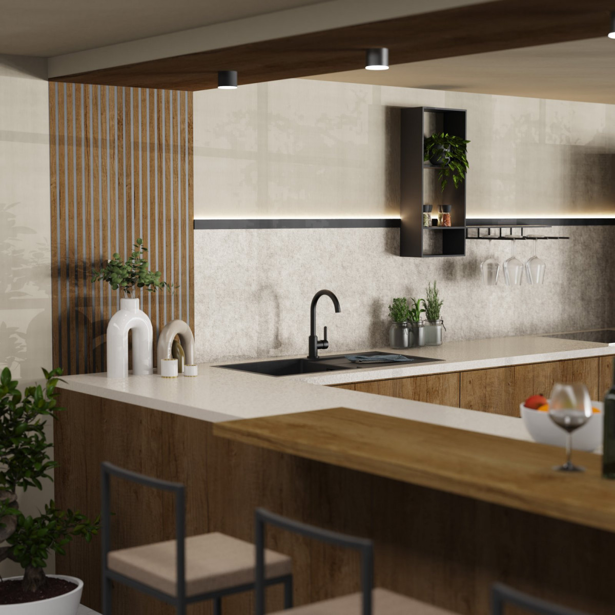 WK 5 in black, Kitchen Faucet with classic curved spout